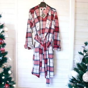 Echo Women’s Soft Printed Plush Robe White Val Plaid L NWT